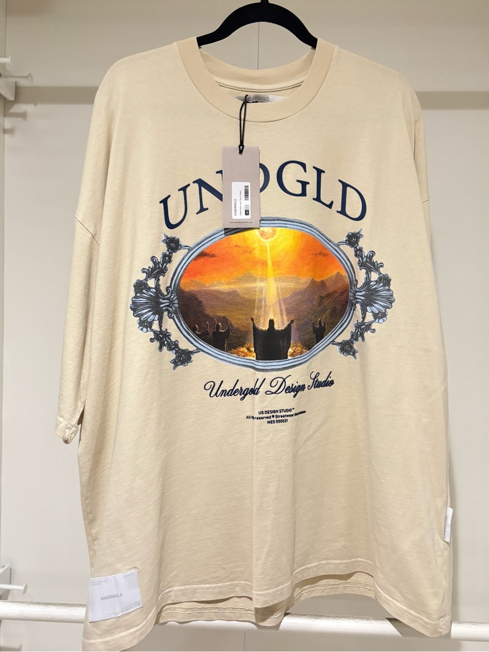Men's Short Sleeve Graphic Tee - Beige with Sunset Print